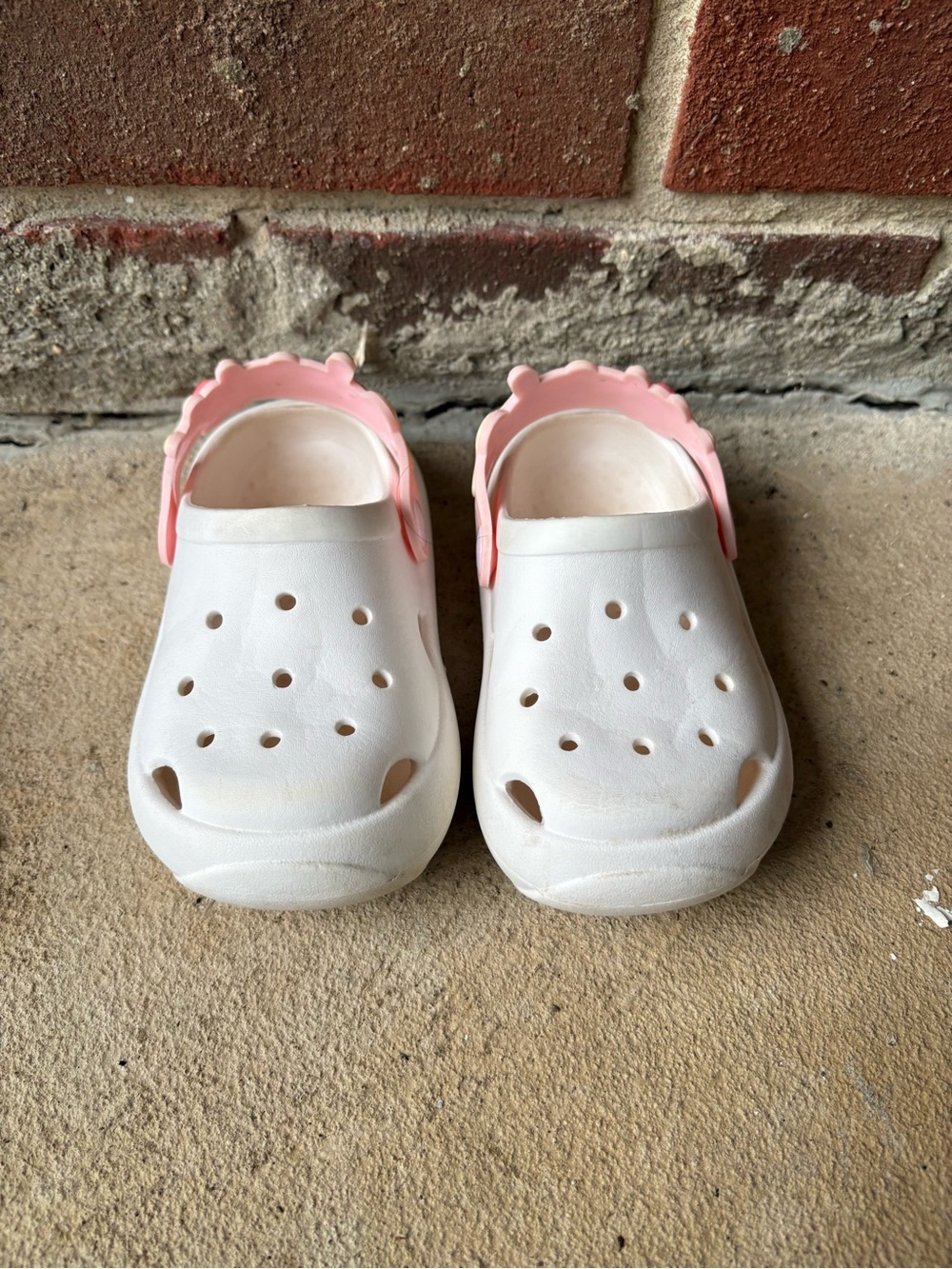 CROCS Kids White Clogs with Pink Heel Strap